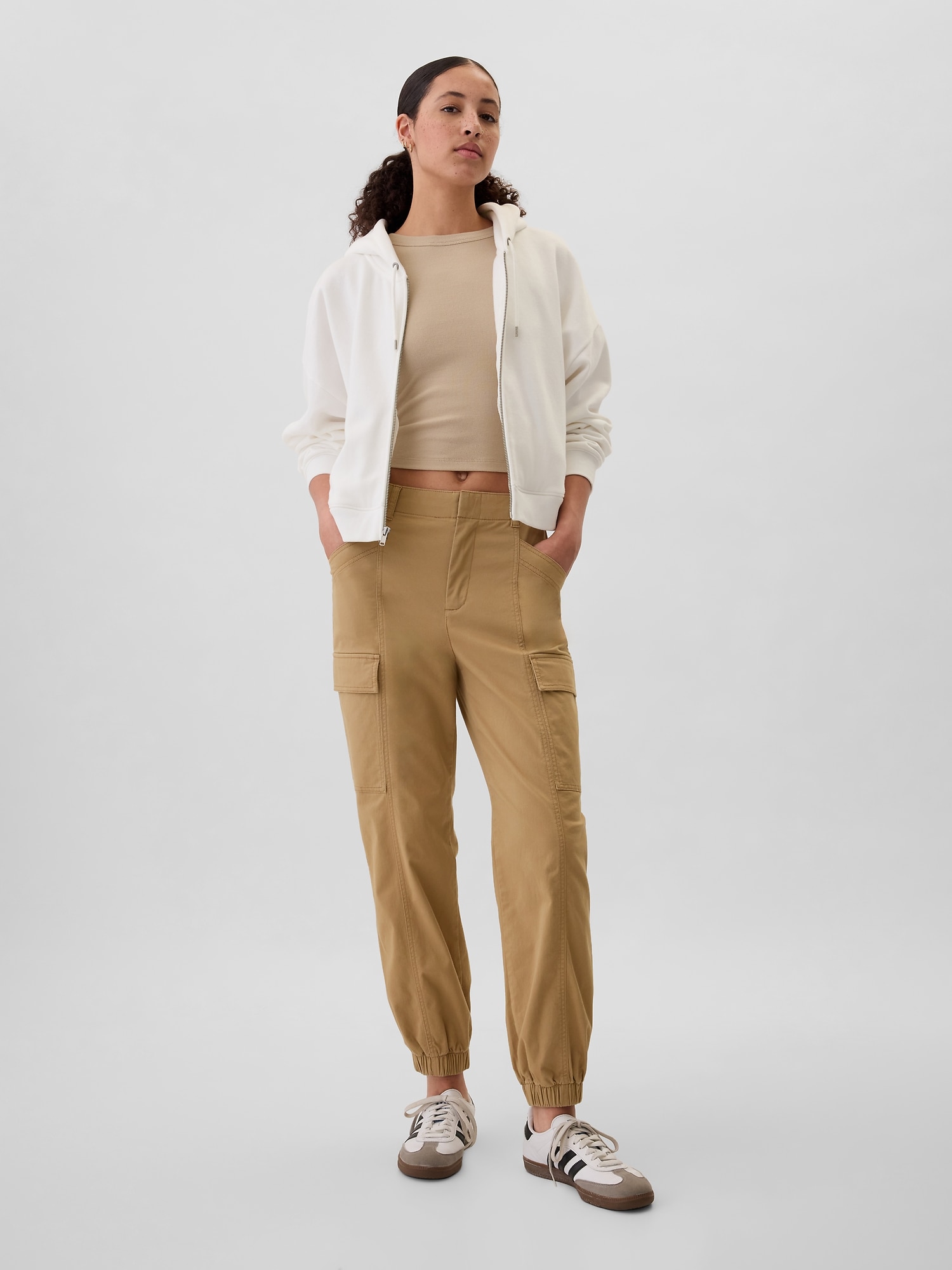 Mid Rise Downtown Khaki Cargo Joggers