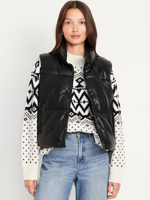 Faux-Leather Puffer Vest