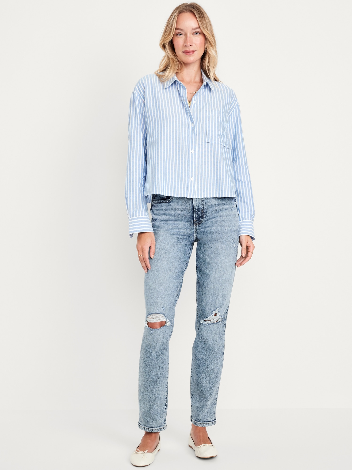 JEAN OG DROIT À TAILLE HAUTE LONGUEUR CHEVILLE