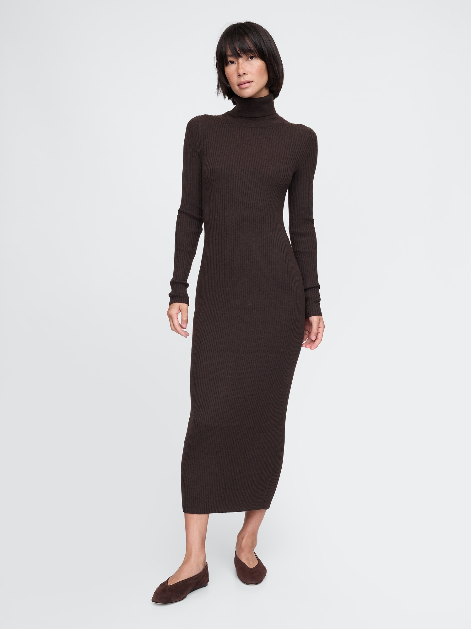 Turtleneck Rib Sweater Midi Dress