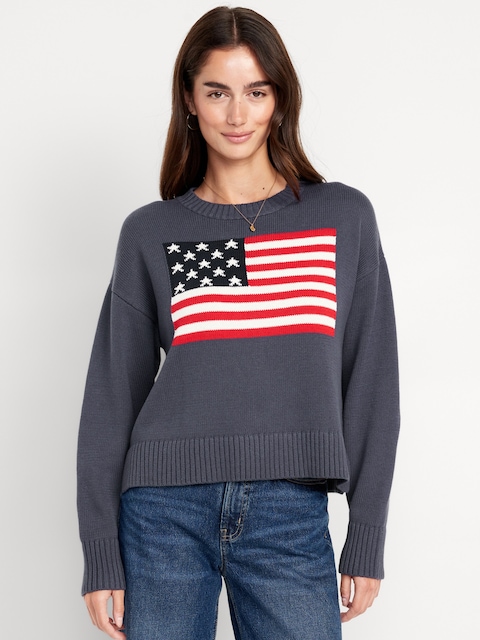 Crew-Neck Flag-Graphic Sweater