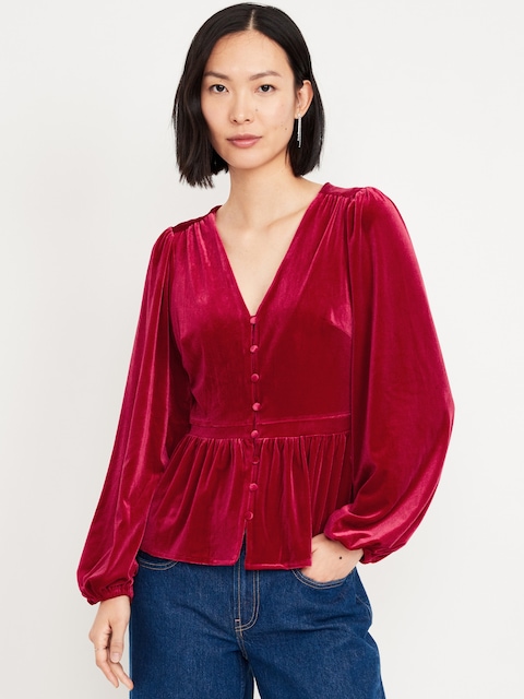 Waist-Defined Velvet Peplum Top