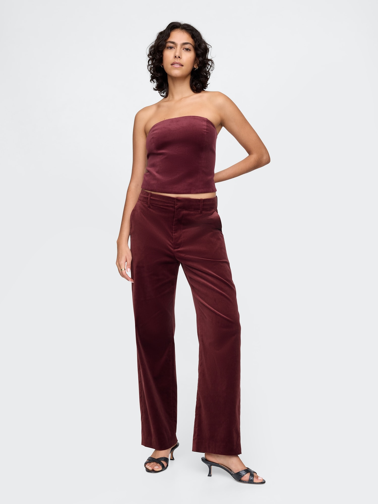 PANTALON DROIT À TAILLE HAUTE EN VELOURS