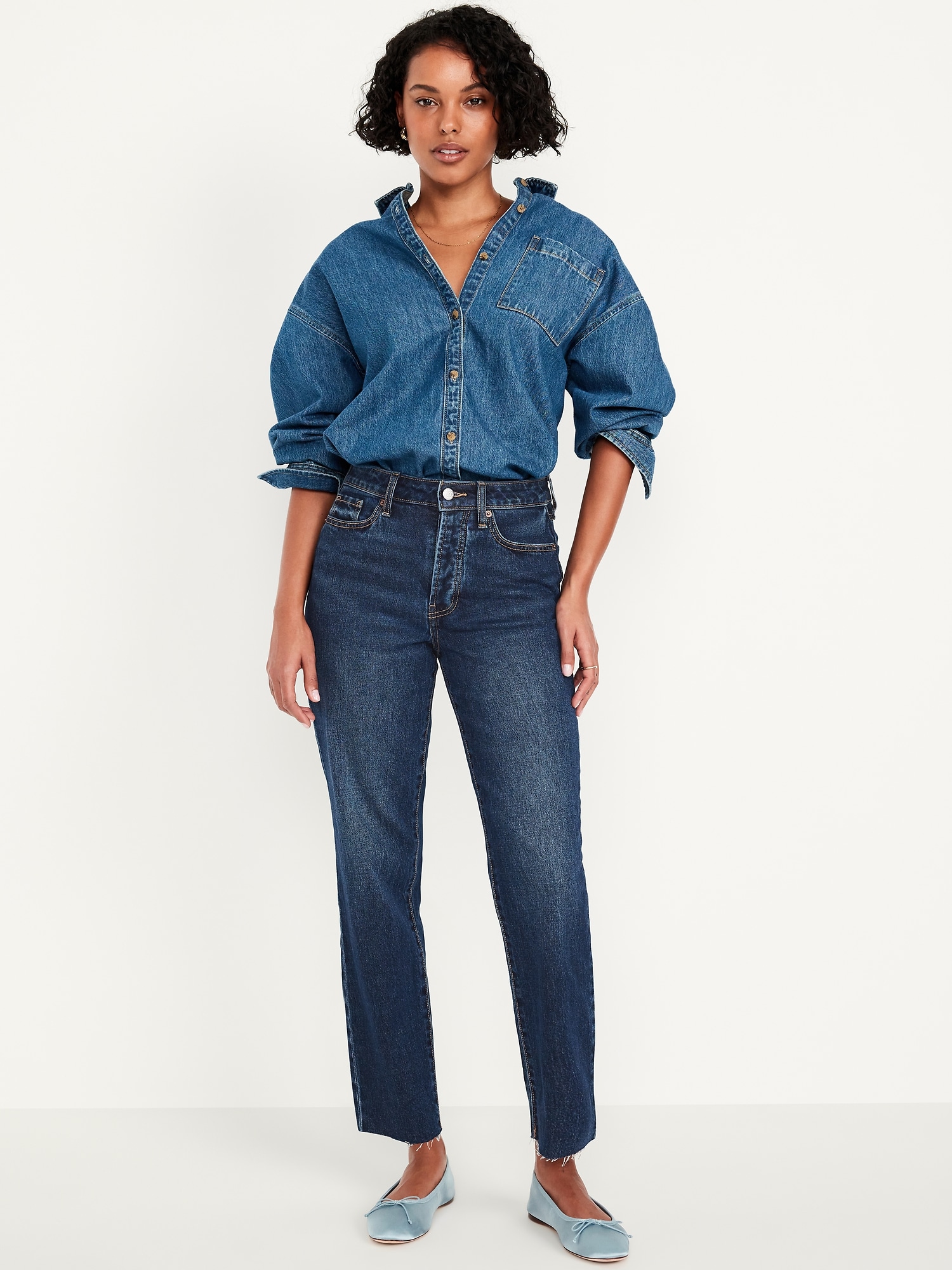High-Waisted Button-Fly OG Straight Ankle Jeans - Button