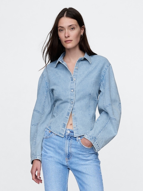 CHEMISIER EN DENIM À MANCHES ARRONDIES