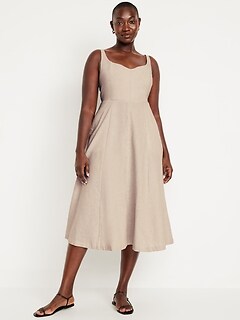 Fit & Flare Sleeveless Linen-Blend Midi Dress | Old Navy Fit & Flare Sleeveless Linen-Blend Midi Dress | Old Navy