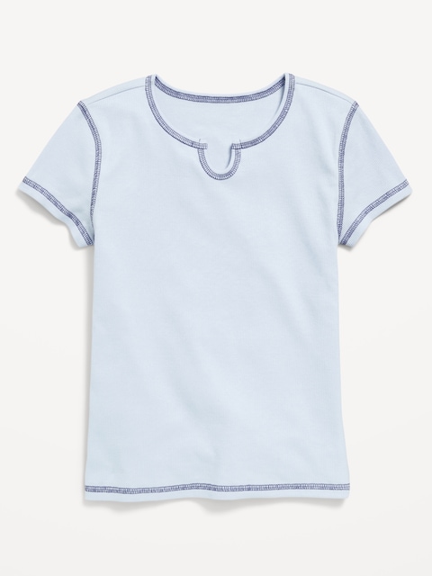 Fitted Short-Sleeve Ribbed T-Shirt for Girls