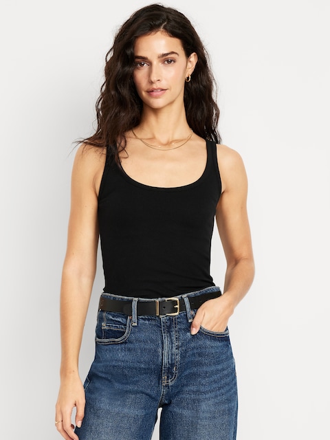 First-Layer Ribbed Scoop-Neck Tank Top