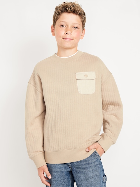 Oversized Quilted Fleece Utility Pocket Sweatshirt for Boys