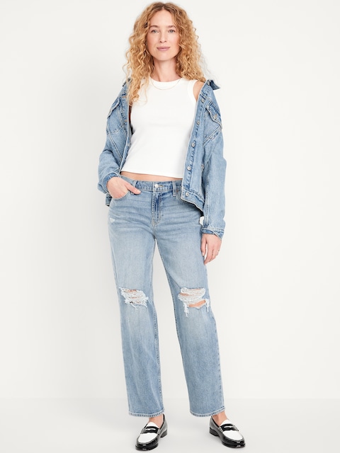 Mid-Rise Boyfriend Loose Jeans