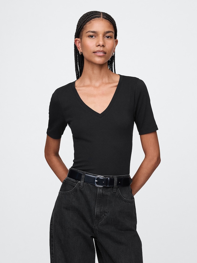 モダン VネックTシャツ-0