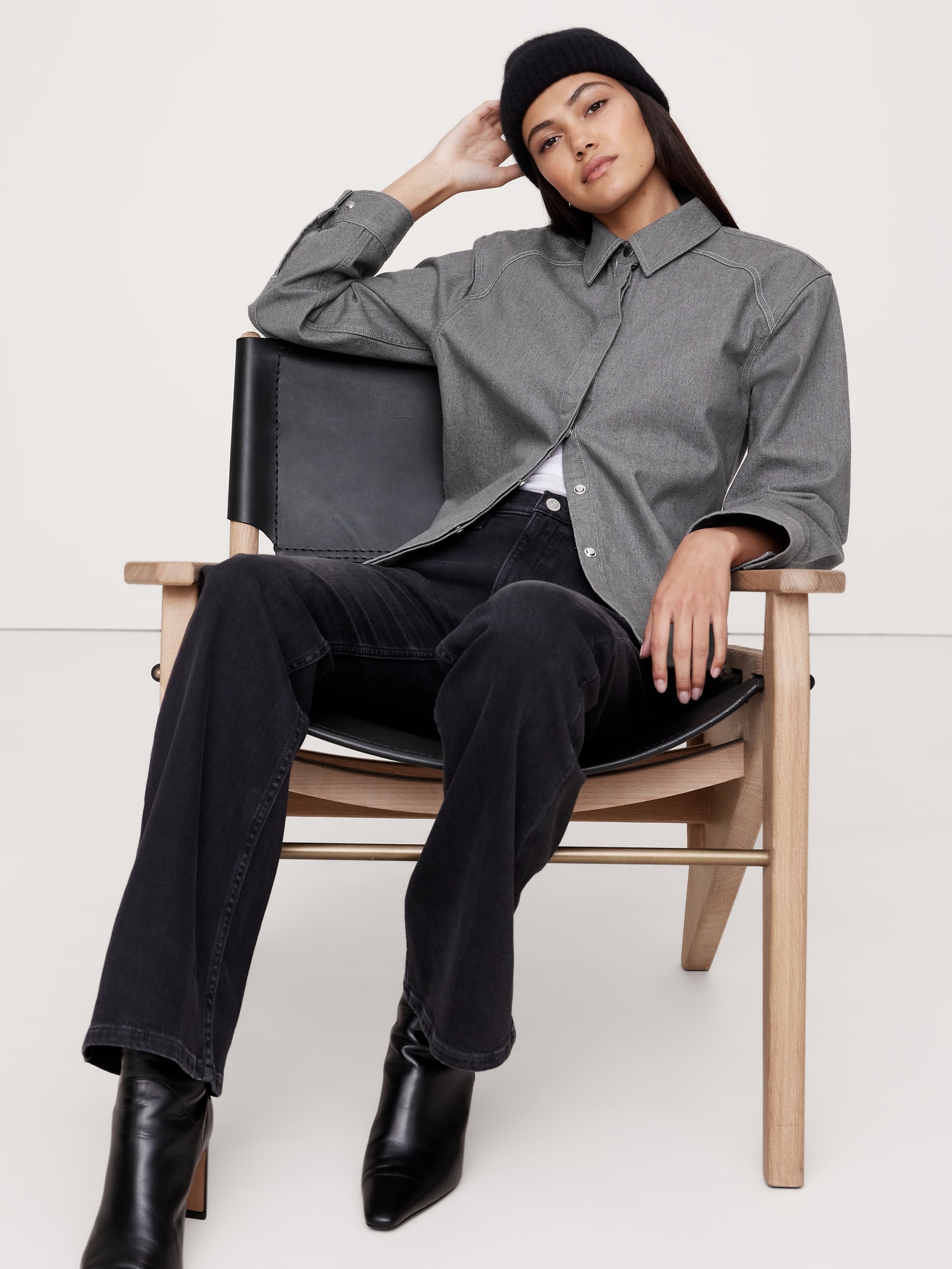 VESTE-CHEMISE CINTRÉE EN DENIM