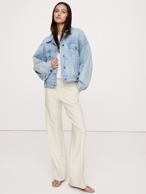 PANTALON MODERNE DROIT À TAILLE HAUTE EN TISSU URBAIN EXTENSIBLE - Blanc
