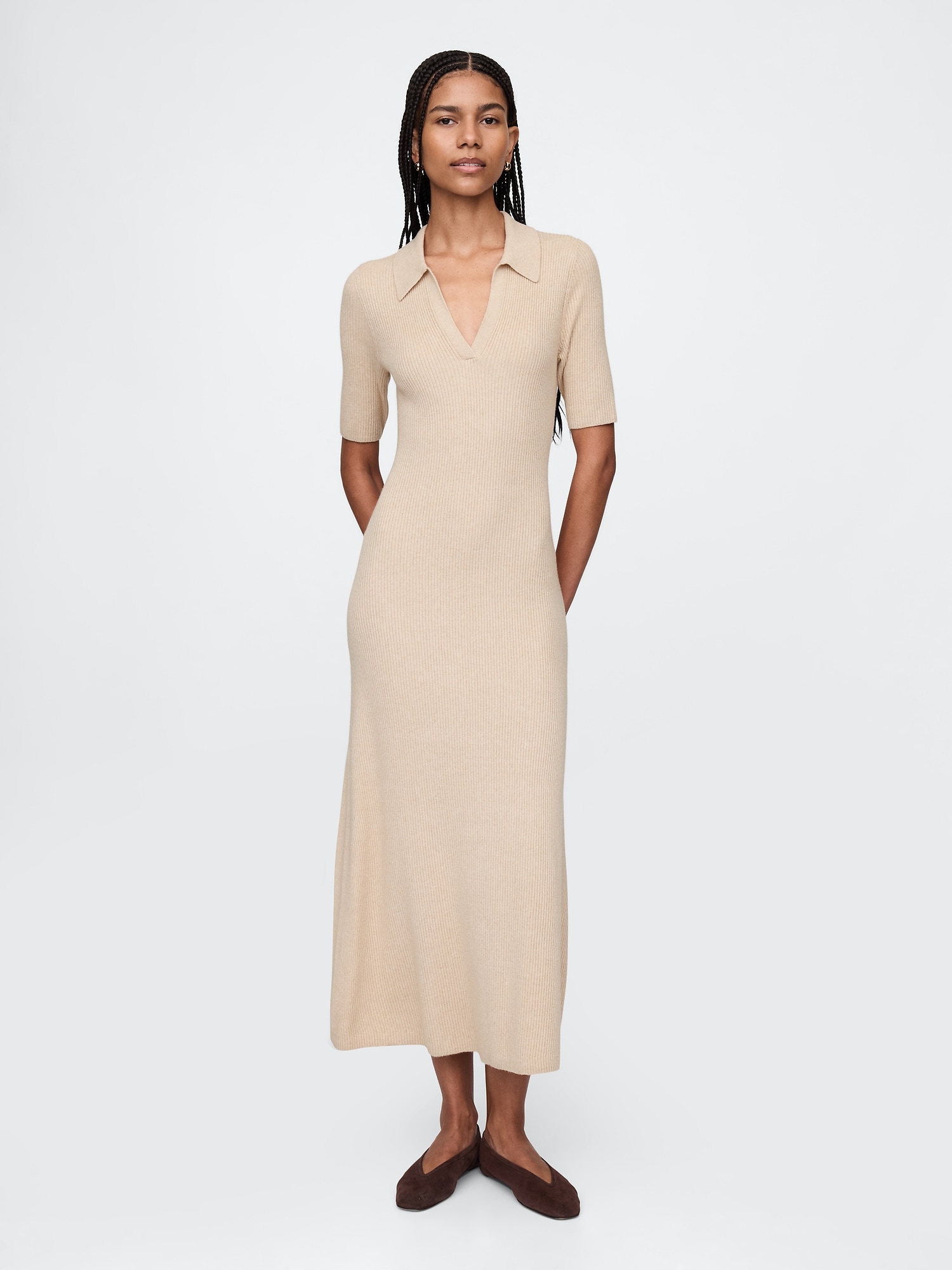 CashSoft Rib Johnny Collar Midi Dress