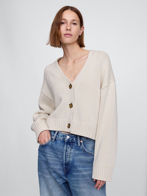 100% Cotton V-Neck Crop Cardigan