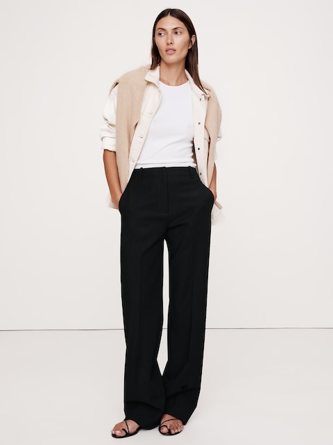 PANTALON MODERNE DROIT À TAILLE HAUTE EN TISSU URBAIN EXTENSIBLE