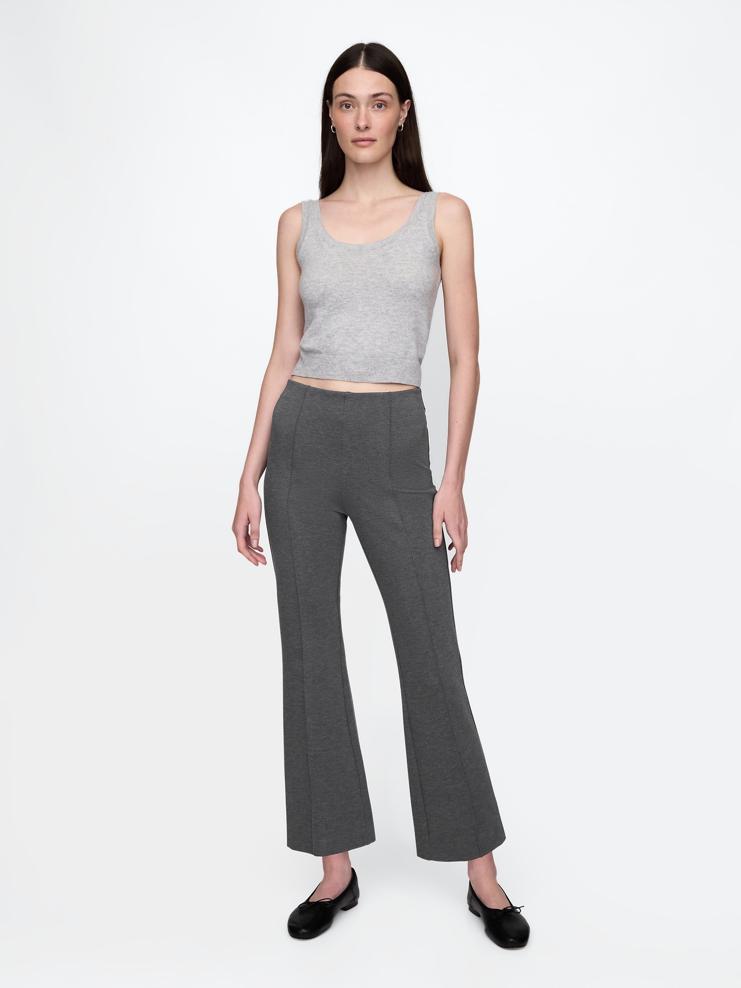 PANTALON MI-ÉVASÉ COURT À TAILLE HAUTE EN TRICOT DOUBLE ÉPAISSEUR