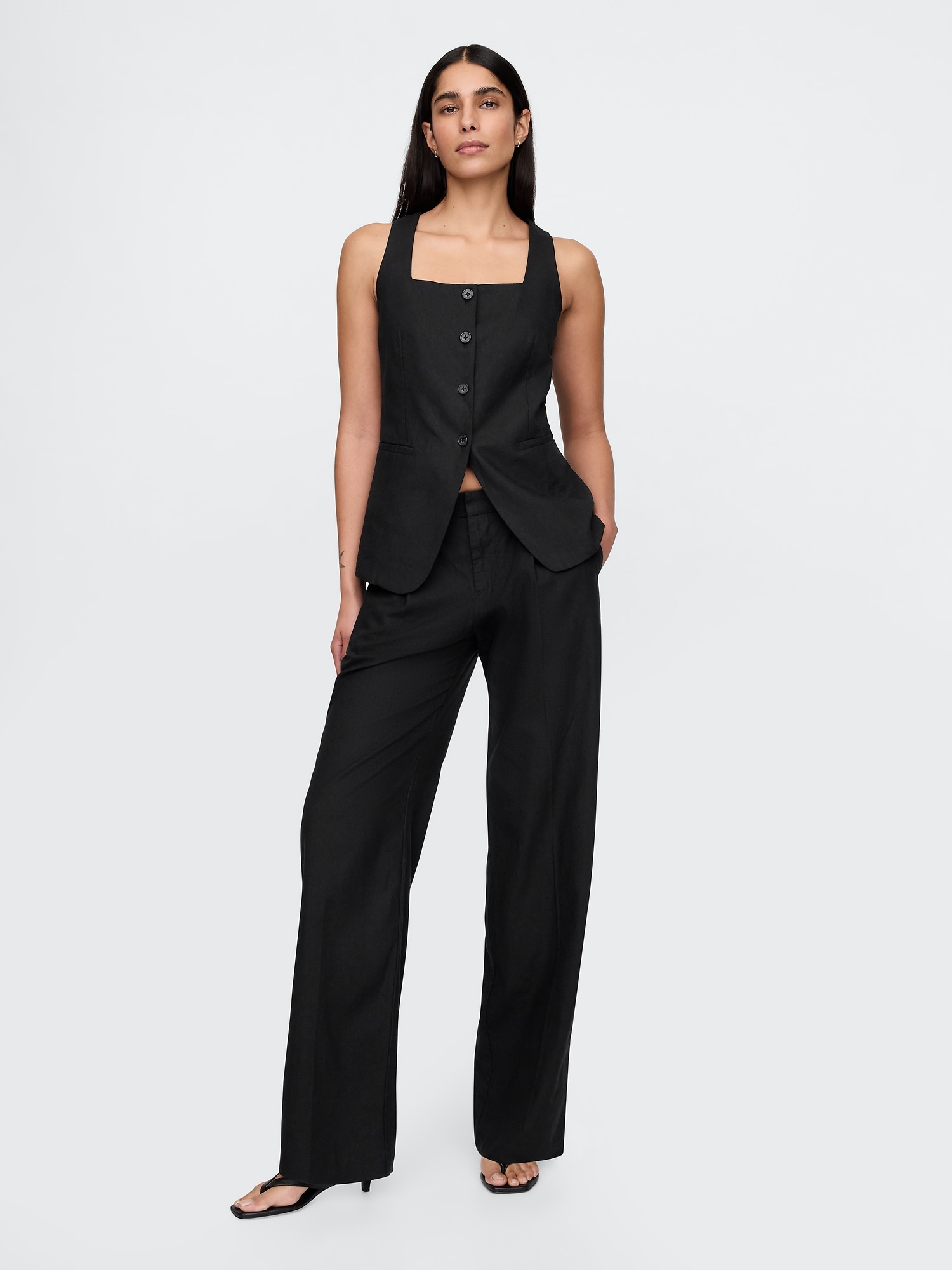 PANTALON TAILLEUR 365 À TAILLE BASSE EN MÉLANGE DE LIN