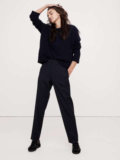 PANTALON ÉTROIT À TAILLE HAUTE LONGUEUR CHEVILLE EN LAINE ITALIENNE