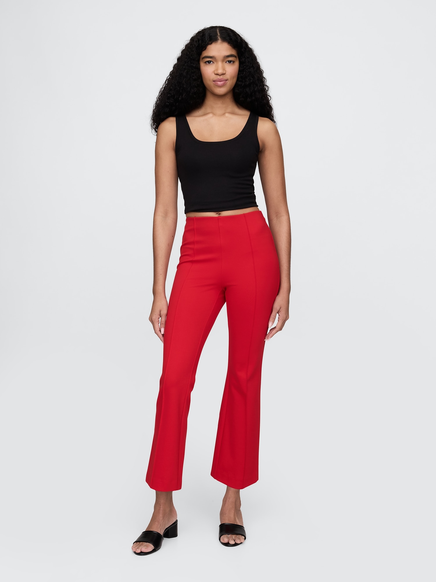 PANTALON MI-ÉVASÉ COURT À TAILLE HAUTE EN TRICOT DOUBLE ÉPAISSEUR