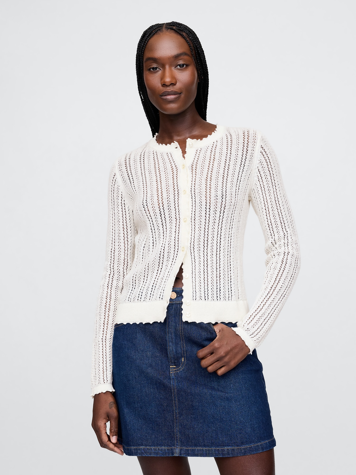 CARDIGAN EN MÉLANGE DE LIN ET TRICOT POINTELLE