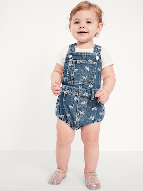 Printed Jean Shortalls for Baby