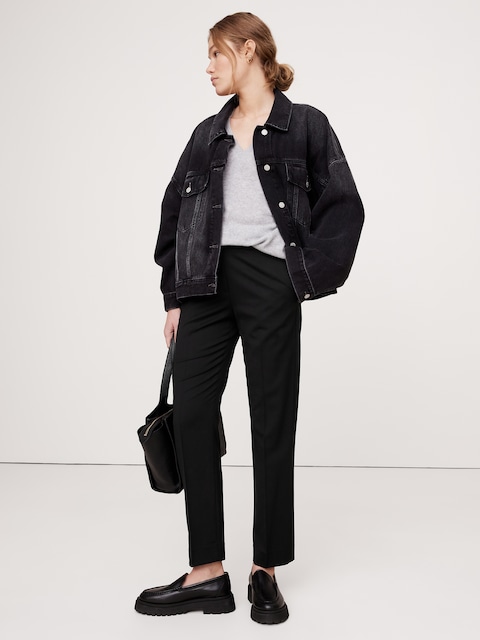 PANTALON ÉTROIT À TAILLE HAUTE LONGUEUR CHEVILLE EN LAINE ITALIENNE