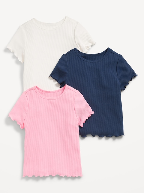 T-SHIRT À MANCHES COURTES À BORDURE ONDULÉE POUR TOUTE-PETITE FILLE (PAQUET DE 3)