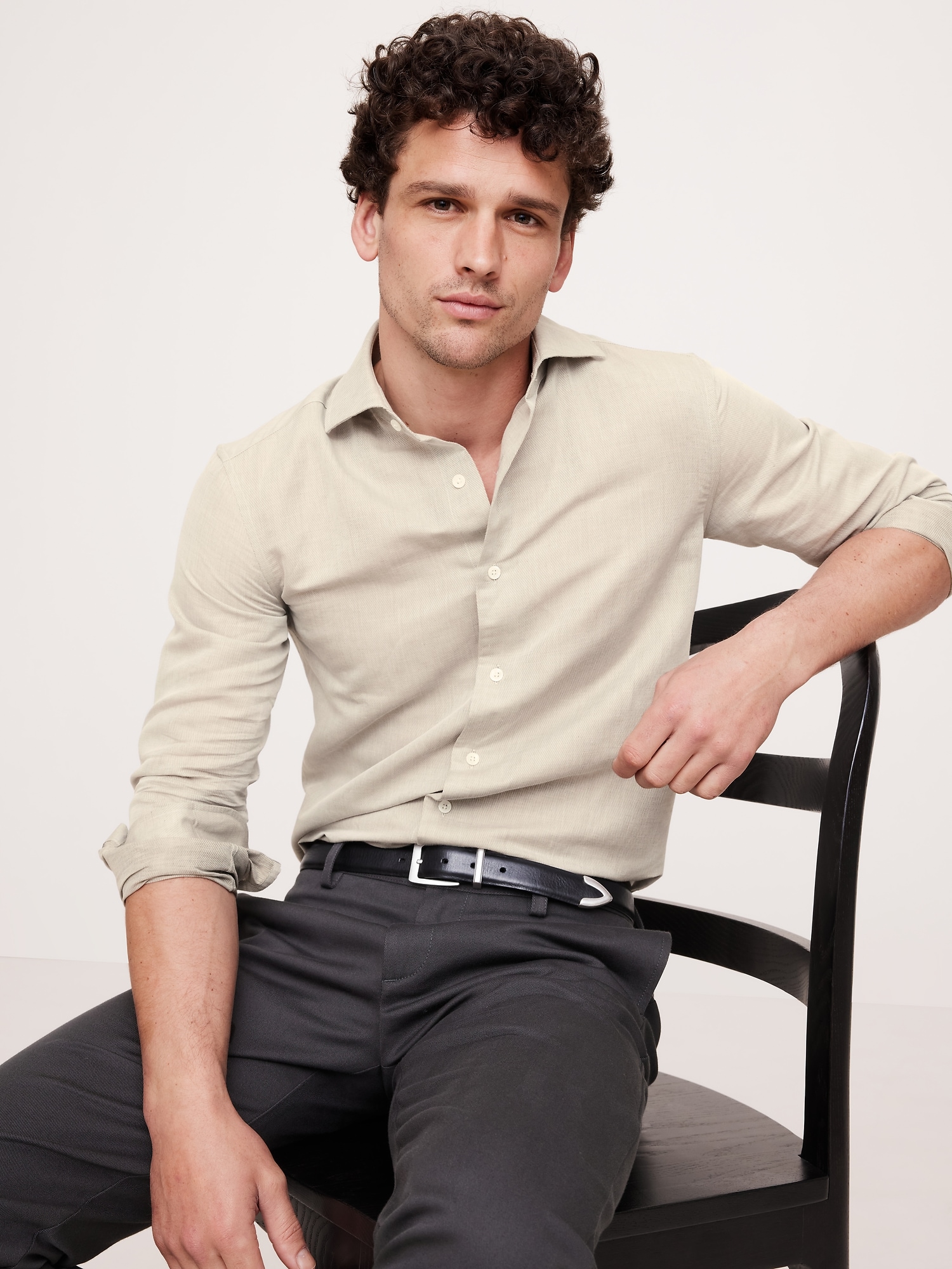 Slim-Fit Linen-Cotton Dress Shirt