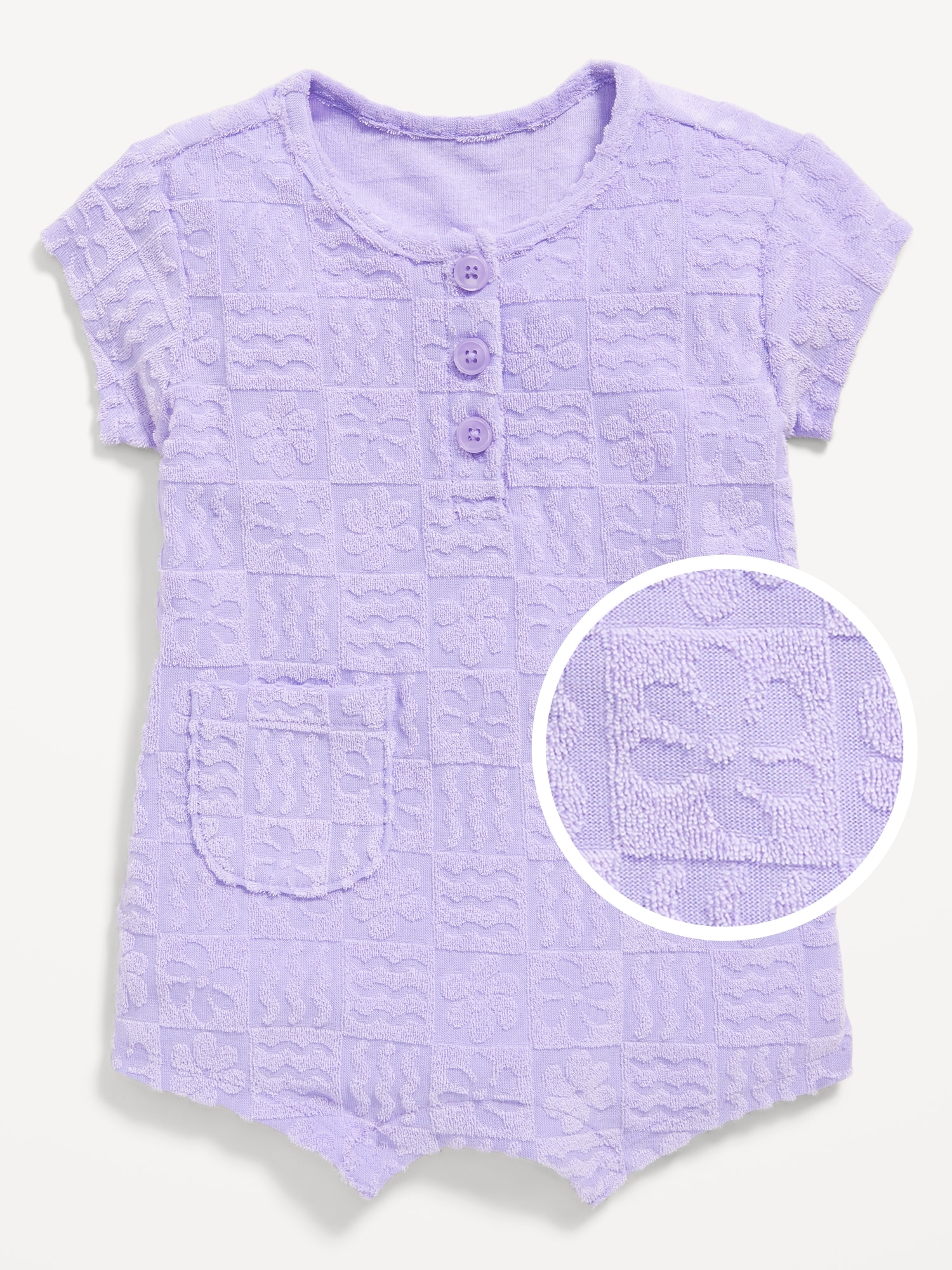 Textured-Terry Henley Pocket One-Piece Romper for Baby