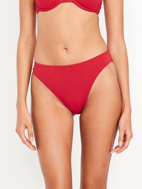 Mid-Rise Textured Bikini Swim Bottoms