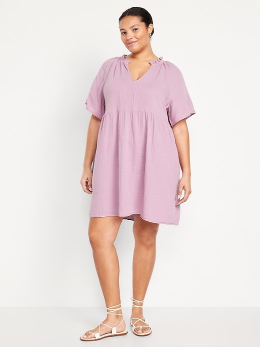 split neck mini swing dress Split-Neck Crinkle Gauze Mini Swing Dress