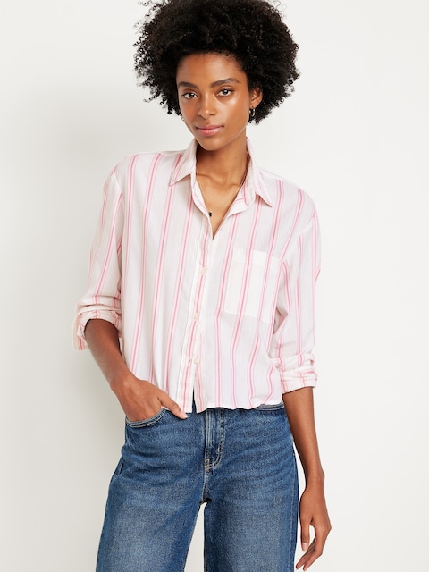 Cropped Button-Down Striped Shirt