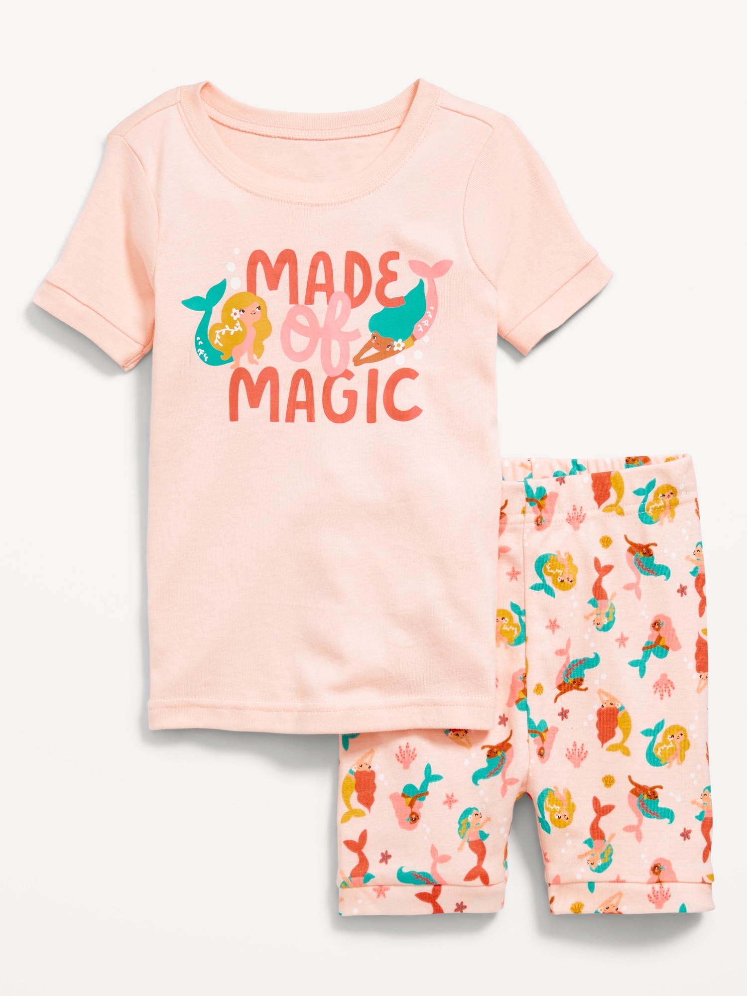 Snug-Fit Graphic Pajama Shorts Set for Toddler & Baby - Mermaid