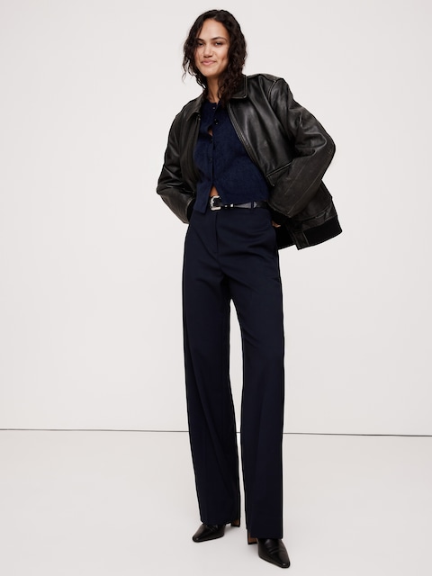PANTALON DROIT MODERNE À TAILLE HAUTE EN LAINE ITALIENNE