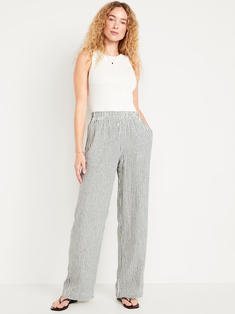 High-Waisted Linen-Blend Wide-Leg Pants