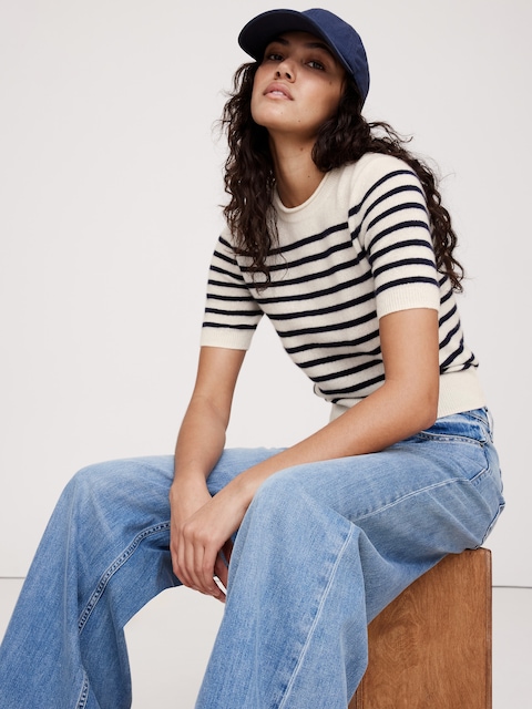 Lightweight Cashmere Short-Sleeve Sweater