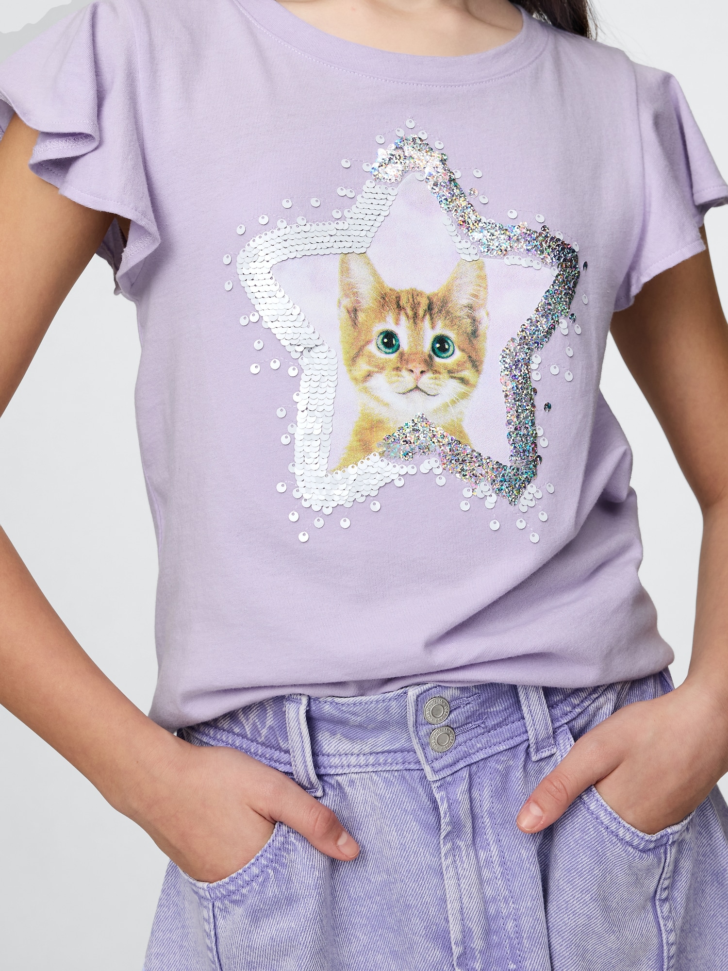 フリッピー 変身スパンコール フラッタースリーブ グラフィックTシャツ (キッズ)-3