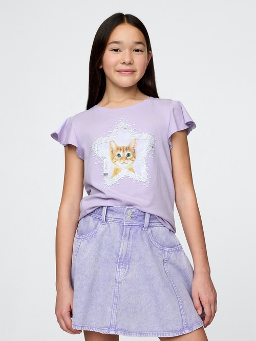 フリッピー 変身スパンコール フラッタースリーブ グラフィックTシャツ (キッズ)