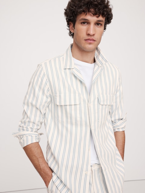 CHEMISE DE VACANCES EN TISSU TEXTURÉ À RAYURES