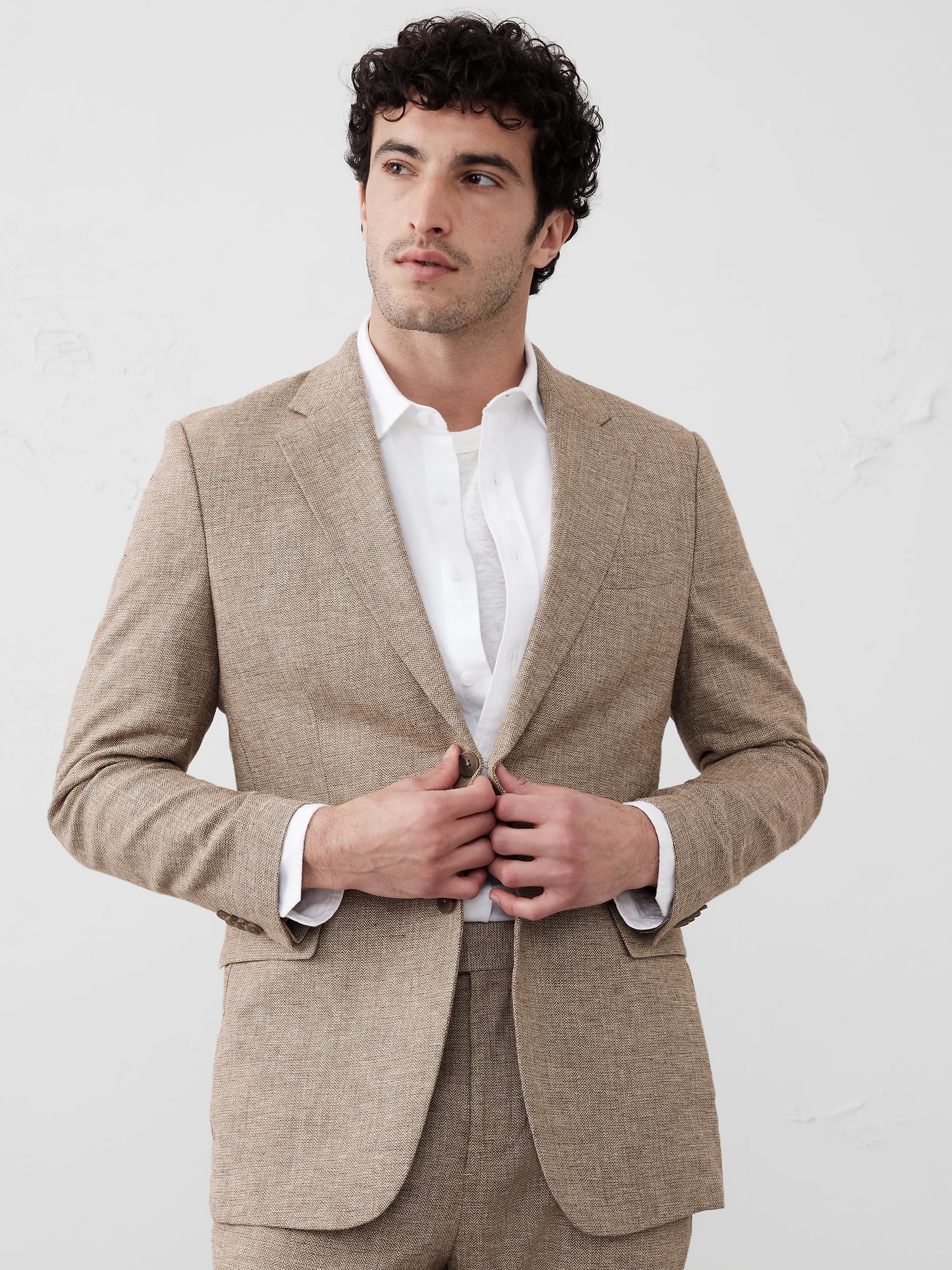 Linen-Blend Herringbone Suit Jacket