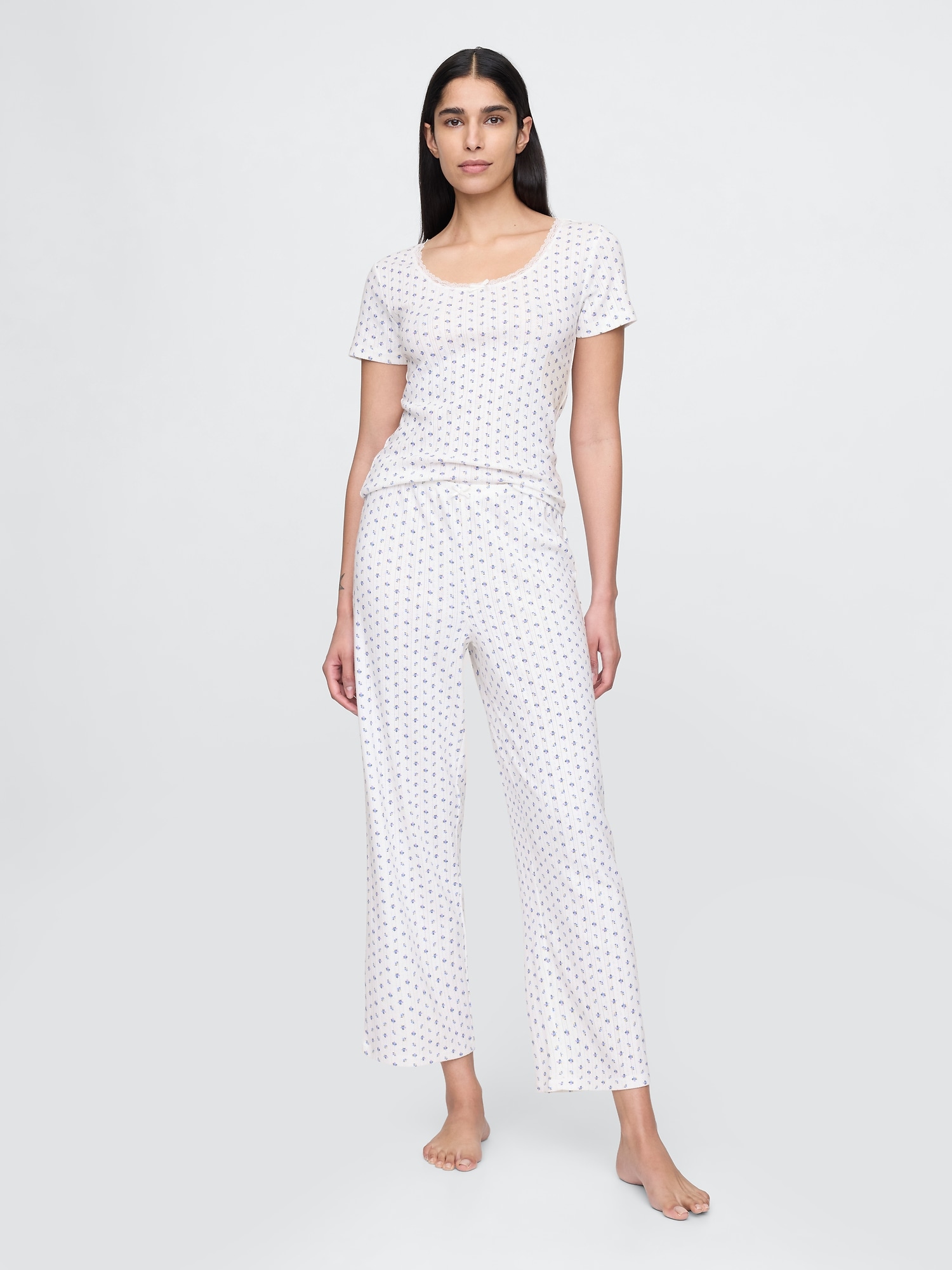 PANTALON DE PYJAMA COURT EN TRICOT POINTELLE
