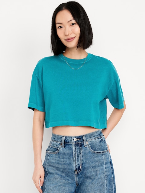 Vintage Crew-Neck Oversized Crop T-Shirt