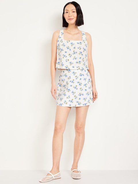 High-Waisted Linen-Blend Mini Skort