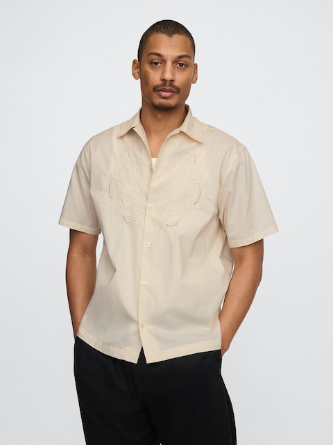 CHEMISE EN POPELINE À BRODERIE ANGLAISE