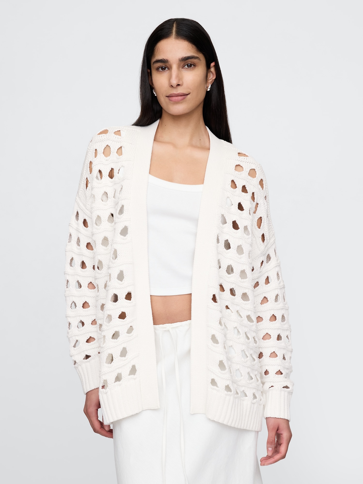 100% Cotton Oversized Cutout Pointelle Cardigan