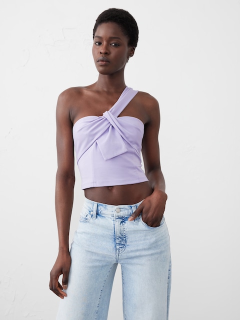 Knotted One-Shoulder Cropped Bustier