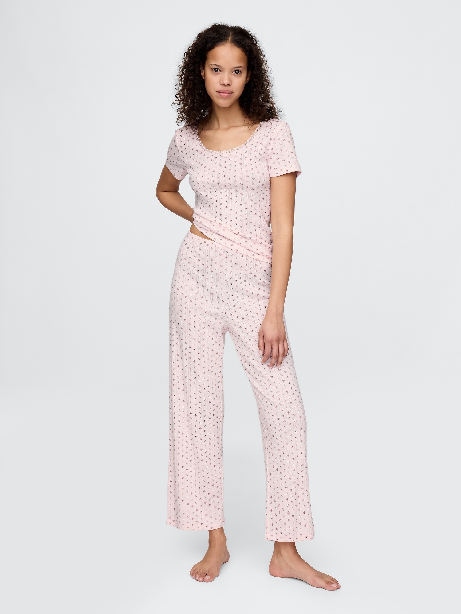 PANTALON DE PYJAMA COURT EN TRICOT POINTELLE