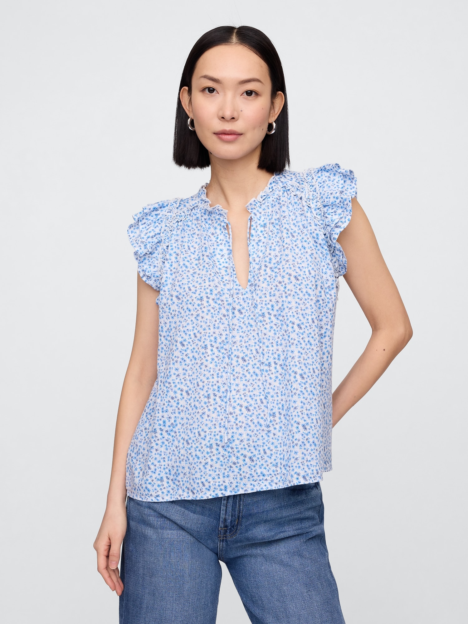 Ruffle Splitneck Top