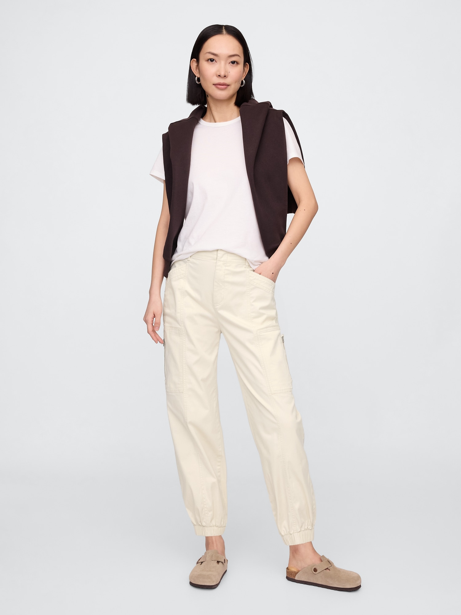 Mid Rise Downtown Khaki Cargo Joggers